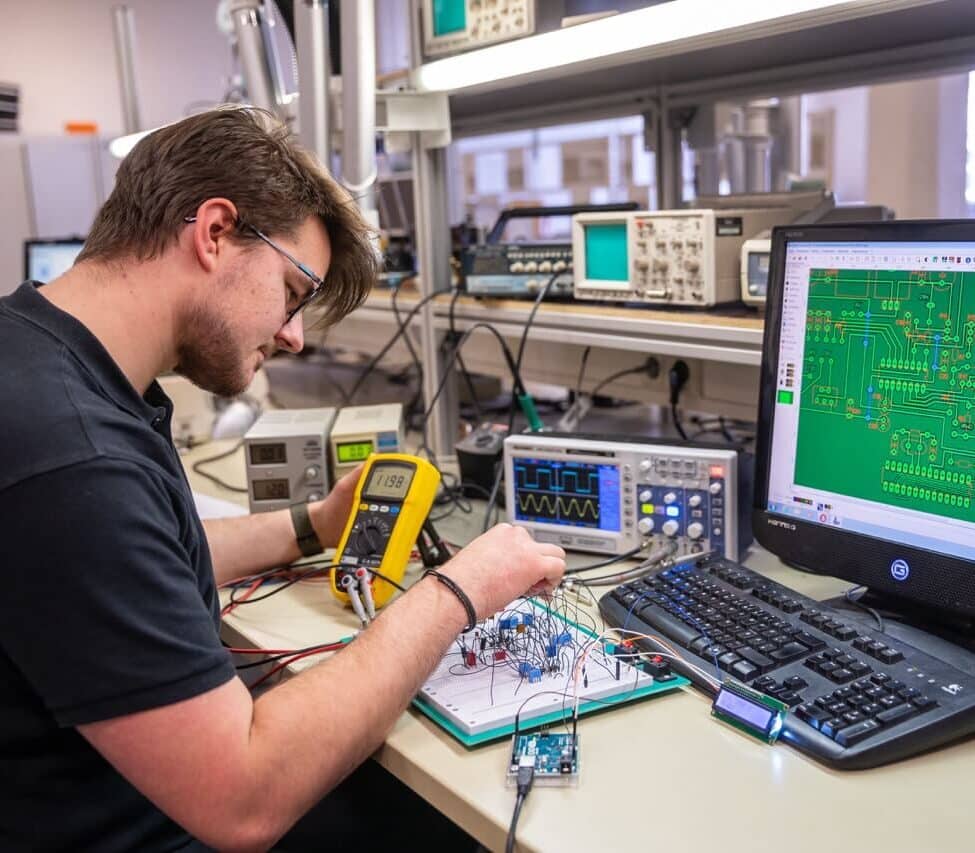 Elektrotechnik Lernender bei der Arbeit